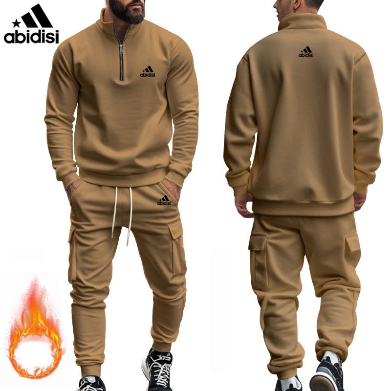 

Комплект мужских спортивных брюк цвета хаки больших размеров на осень и зиму, новый стиль, американский, повседневный, плюшевый, теплый, на молнии 3XL дубильная кора