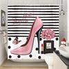 Hello Gorgeous Pink High Heel Shower Curtain Polka-Dots Perfume Bottle Design With 12 Hooks Ideal Bathroom Decor