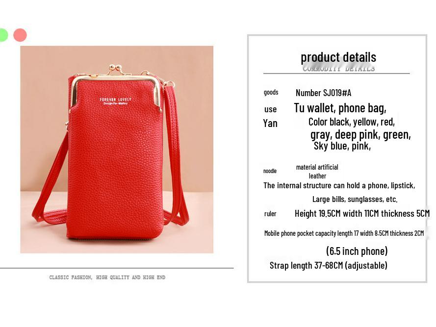 2025 Women's Korean Style Lychee Grain Large Capacity Crossbody Phone Bag & Wallet.