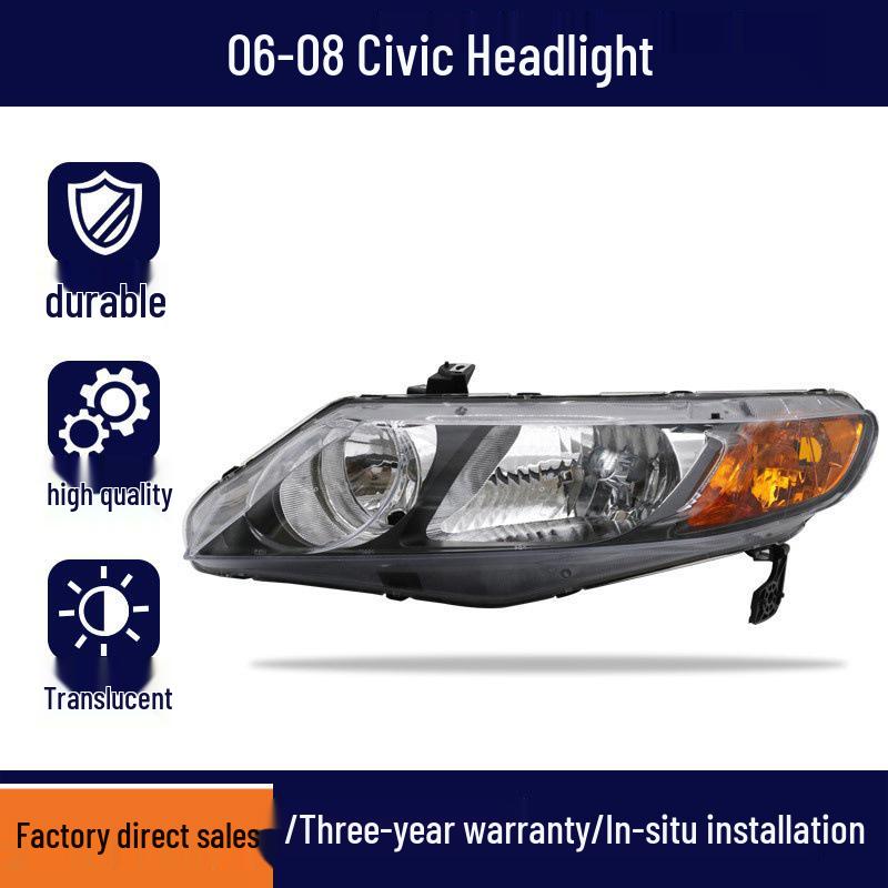 Compatible Headlight Assembly for 2006-2015 Honda Civic (High/Low Beam, Cover, Housing)