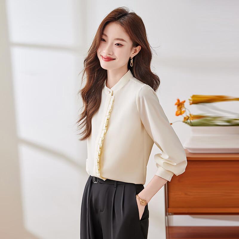 Women's French Style Long-Sleeve Chiffon Blouse