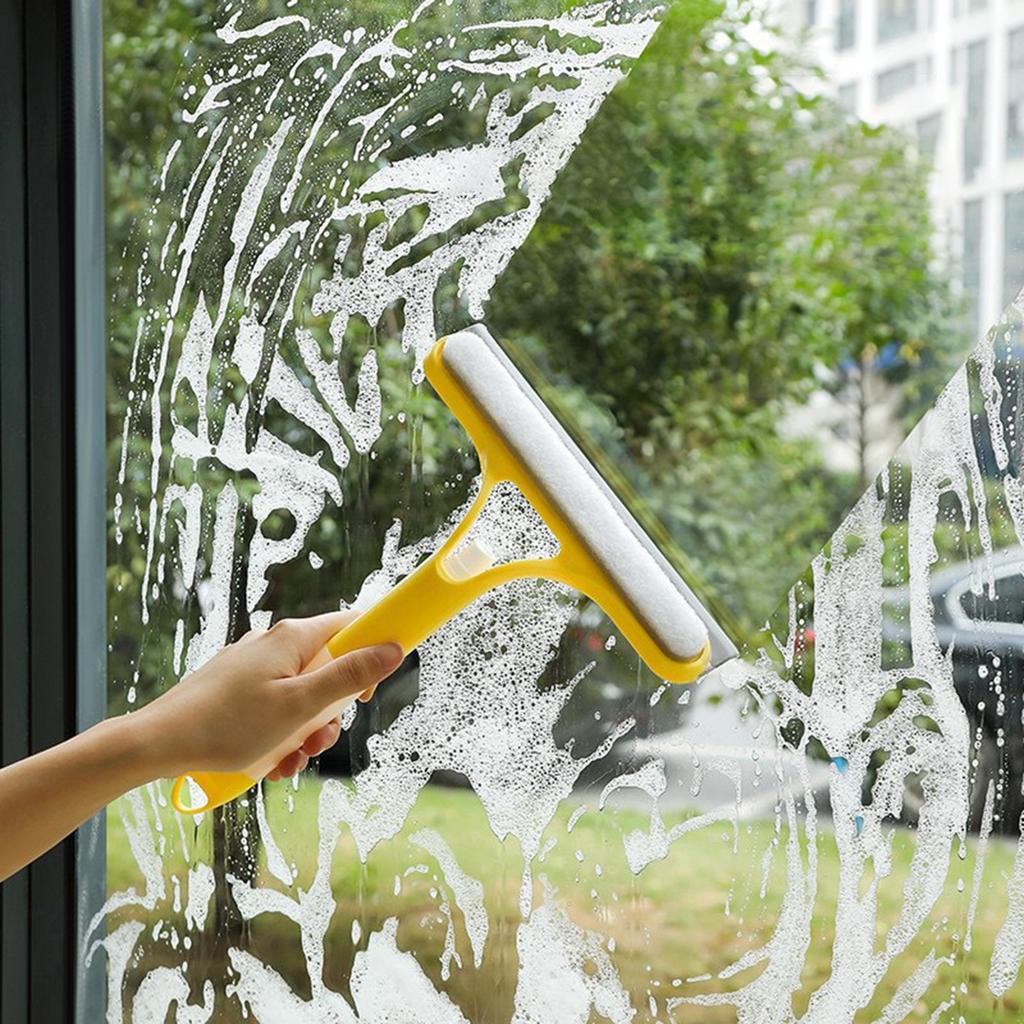 A Tool For Cleaning Glass, Of Double-sided Brushing And Scraping, With A Spray Bottle And Three In One Glass Scraper