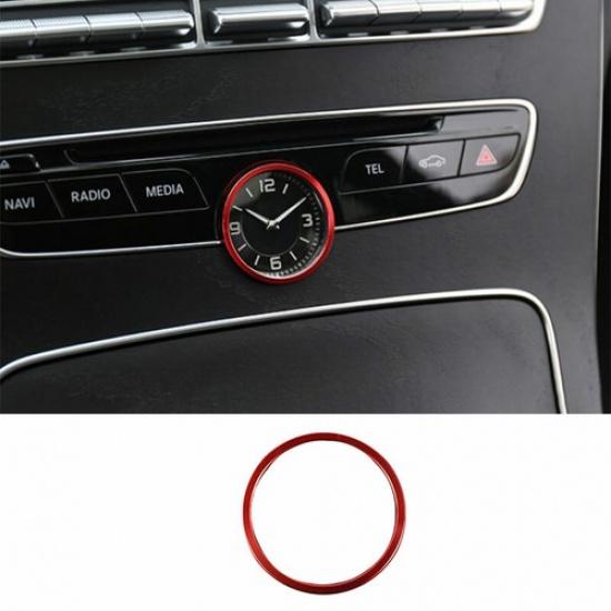 Red Aluminum Middle Console Clock Ring Cover Trim Fit For Benz C-Class 2015-2021