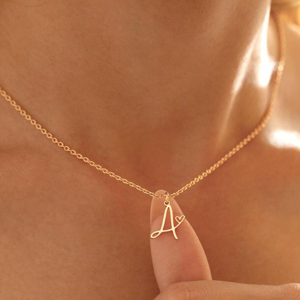 Charms Heart Initial Necklaces for Women,Gold Plated Letter Pendant Necklace, 26 Capital A-Z Stainless Steel Jewelry