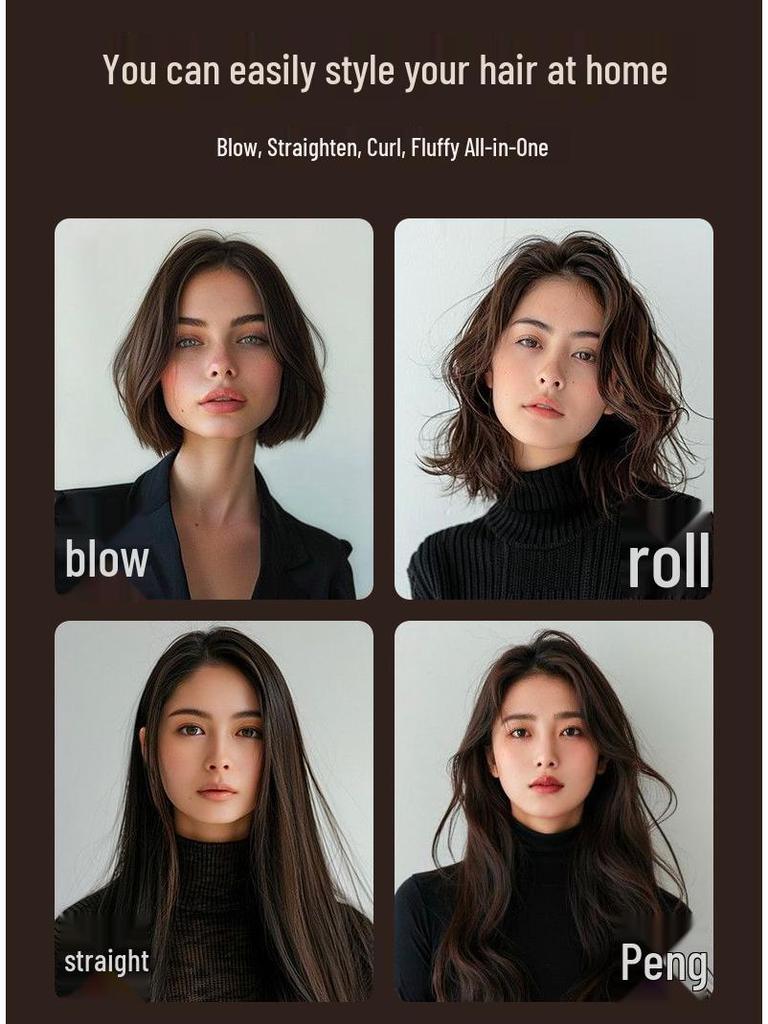Çok Fonksiyonlu Hızlı Kuruyan Saç Kurutucu ve Maşa – Kabarık Modeller İçin Altı Bir Arada Sıcak Hava Tarağı