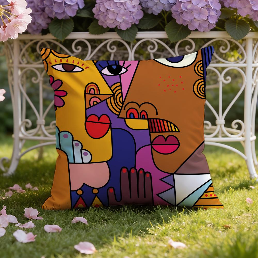 Colorful Abstract Faces Cushion Cover Home & Car Dual-Scene Pillow Cover: Reversible for Premium Comfort