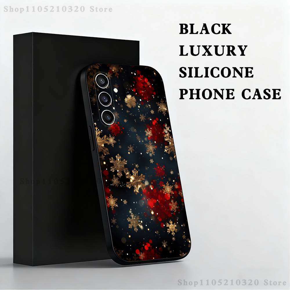 

Beautiful Snowflak Christmas Phone Case For Samsung S 25,24,23,22,30,21,10,9,Ultra,Plus,Lite,FE,4,5 G Black Soft Case SamsungS25Ultra 5G