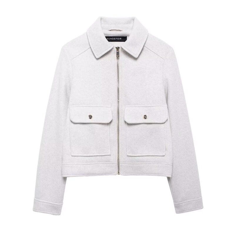 

Fashion Wind 2024 New Fall Women s Clothing Stylish Easiest for Match Zipper Ornament Soft Jacket Outwear 3046287 White XS