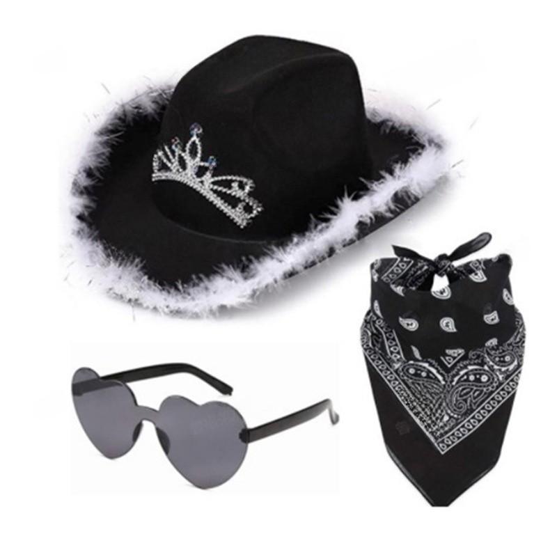 

Cowboy Hat Set With Black Frayed Edges And Glitter For Costume Parties Black