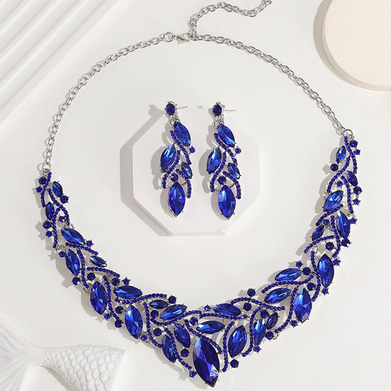 Crystal Necklace Earrings Party Wedding Accessories Indian Bridal Costume Jewelry Gift