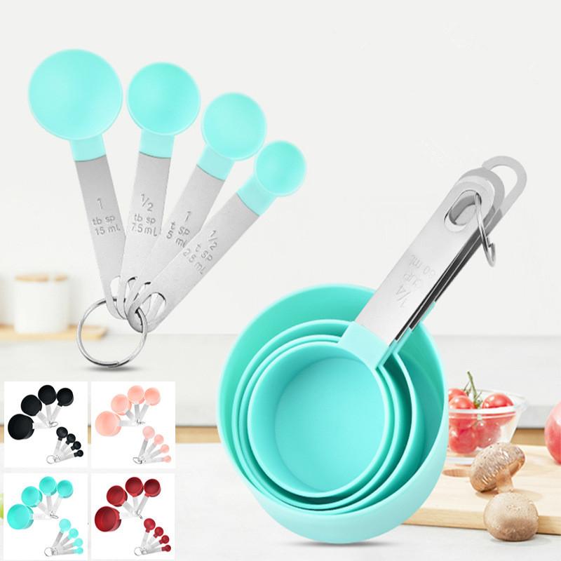 4/8Pcs/Set Plastic Multi Purpose Measuring Cup Measuring Spoon Stainless Steel Handle With Graduated Measuring Baking Tools