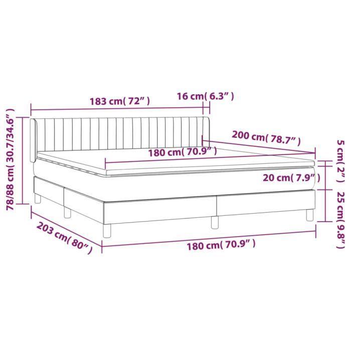 3131094 vidaXL Divan Bed and Mattress Dark Grey 180x200cm Velvet
