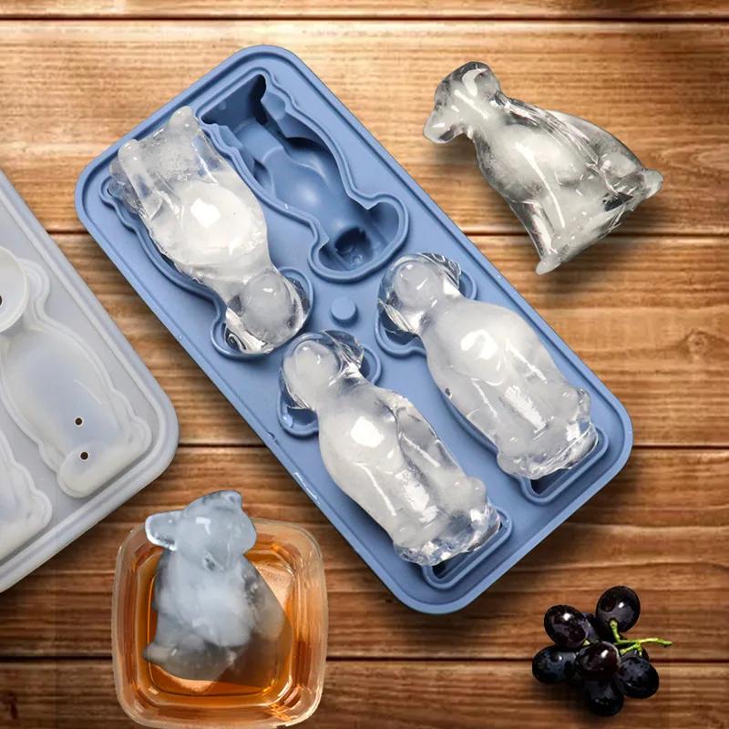 1-5PCS 3D Puppy Shape Silicone Ice Tray Dog Ice Cube Mold for Cocktails Whiskey Bourbon Easy Release Freezer Tray Bar Gift
