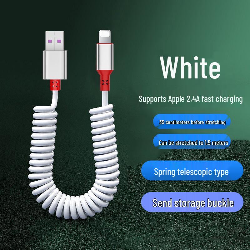 Câble USB Rétractable à Ressort Double Coude 6A Charge Rapide pour Téléphones & Voitures