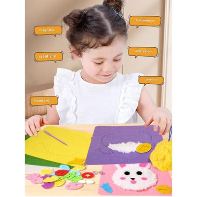 Yeni Başlayanlar İçin Sevimli Çizgi Film Hayvan Punch İğnesi Nakış Kiti Yumuşak İplik İğne İşi Kız Kendin Yap El Sanatları Dikiş Seti Domuz Ayı