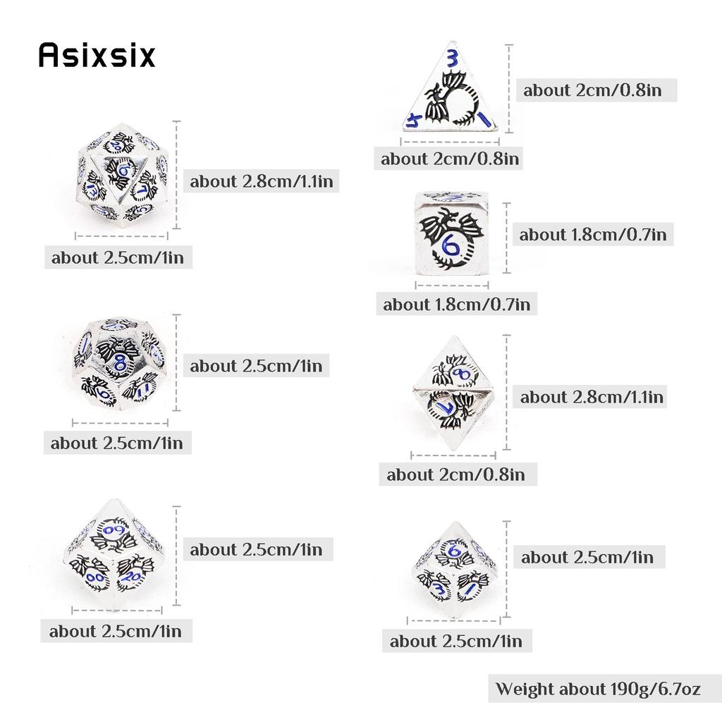 7 Pcs Black White Dragon Metal Dice Solid Metal Polyhedral Dice Set Suitable for Role-Playing RPG Board Game Card Game