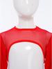Girls Hip Hop Mesh Crop Top Long Sleeve Hollow Out Patchwork Asymmetrical Hem Dance Streetwear Top