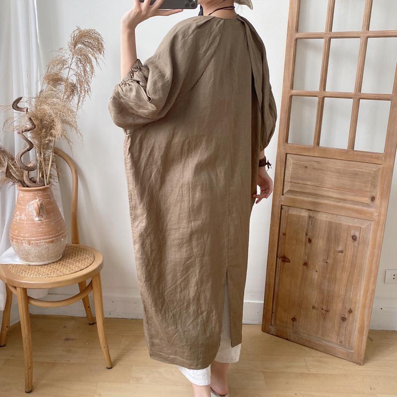 Johnature Long Vintage Casual V-neck Single Button Loose Slits All Match Women Coats