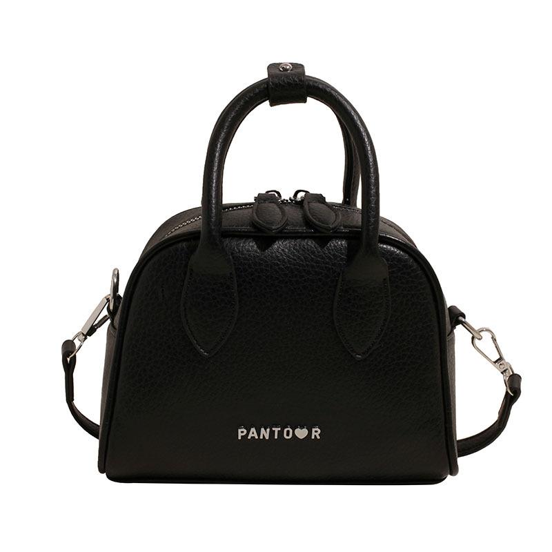 Korean Version of Temperament Advanced Sense Niche Lychee Pattern Portable Boston Bag Simple Solid Color Commuting Temperament Messenger Women's Bag