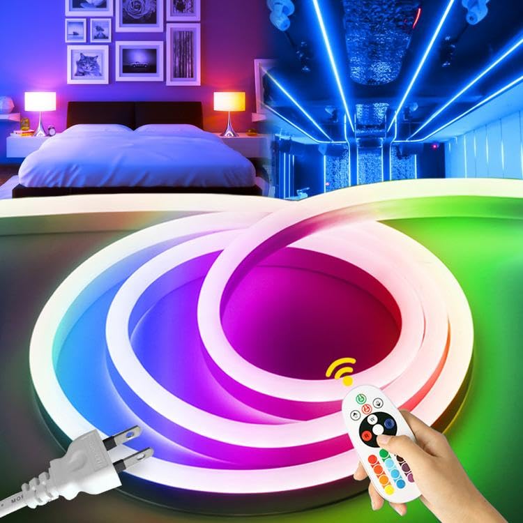 

100V - Newly Developed EL Fluorescent Tube LED Strip Light, 120SMDM, Waterproof, RGB 16 Color Conversion, No Wiring Required, Plug and Play,