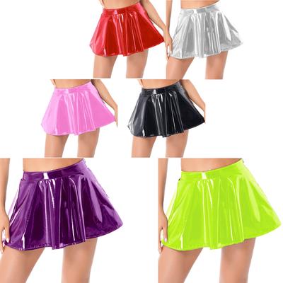 Damen-Latexrock für Rave-Party, Club, Tanz, Bühnenauftritt, Kostüm, Damen-Miniröcke aus Wetlook-Lackleder mit ausgestelltem Rock