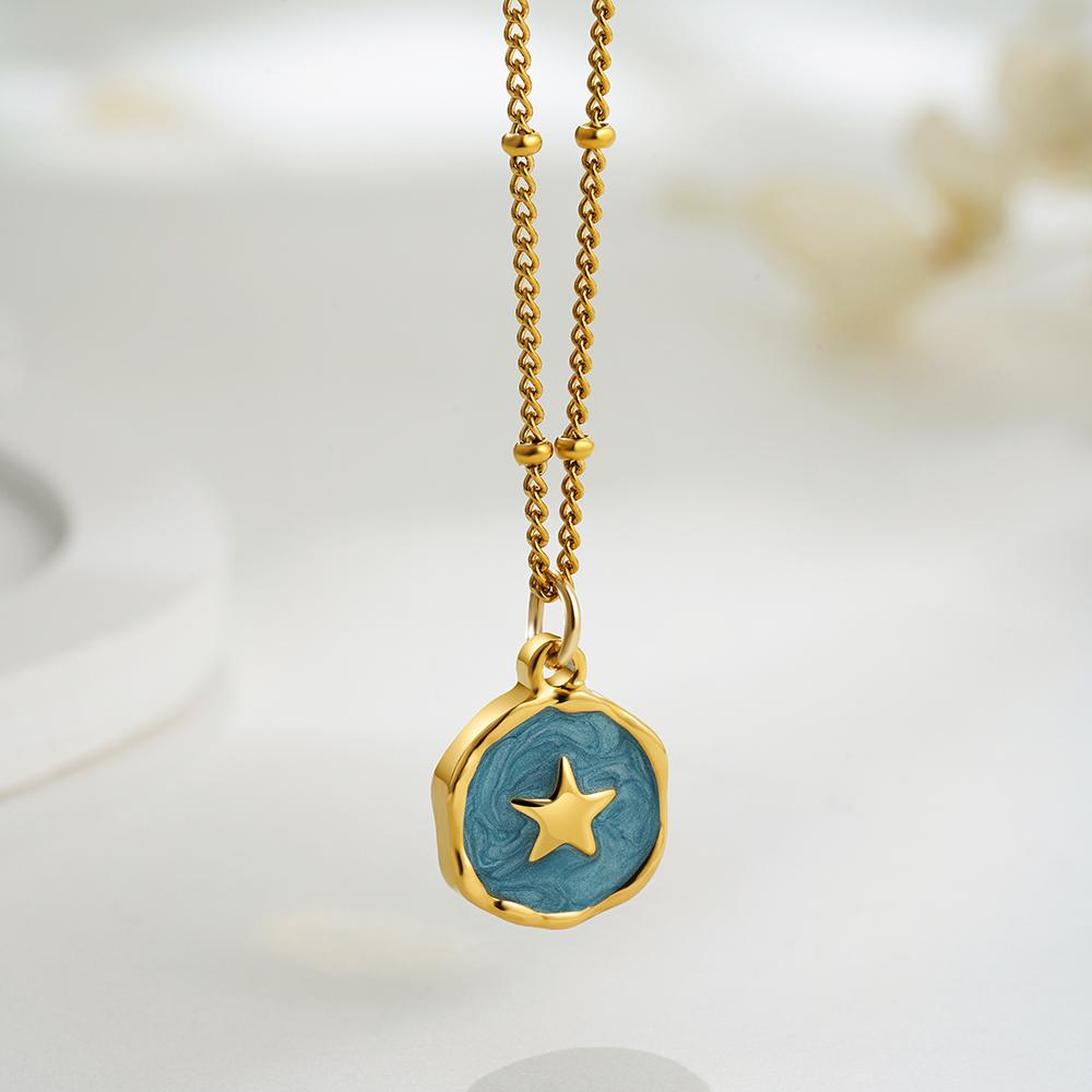 Punk Geometric Irregular Enamel Colorful Natural Stone Pendant Necklace for Women Stainless Steel Cross Heart Opal Choker Gifts