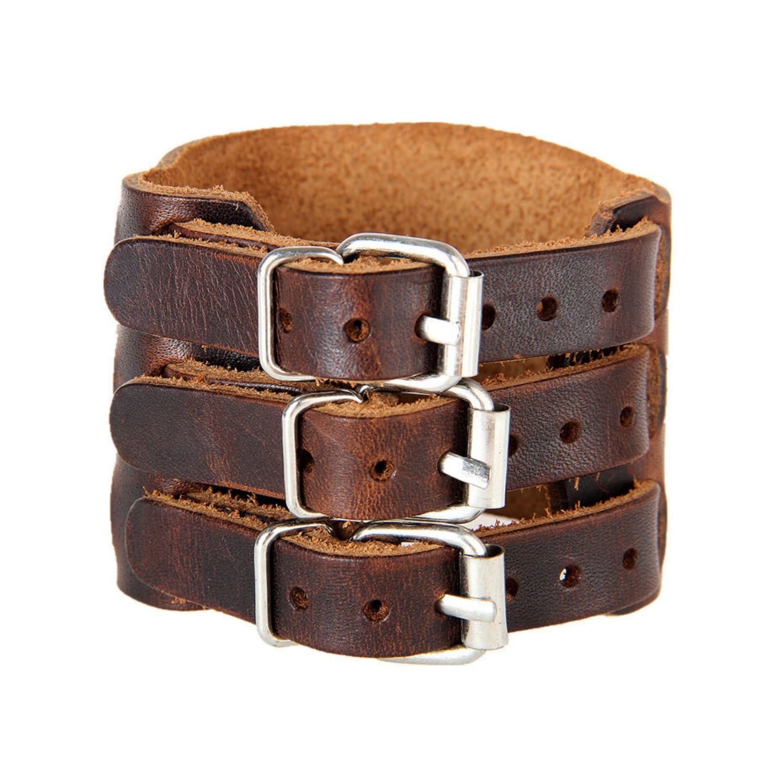 

Genuine Leather Brown Adjustable Accessory [Lunari] Bracelet, Belt, Bangle, Simple, Size, Men s