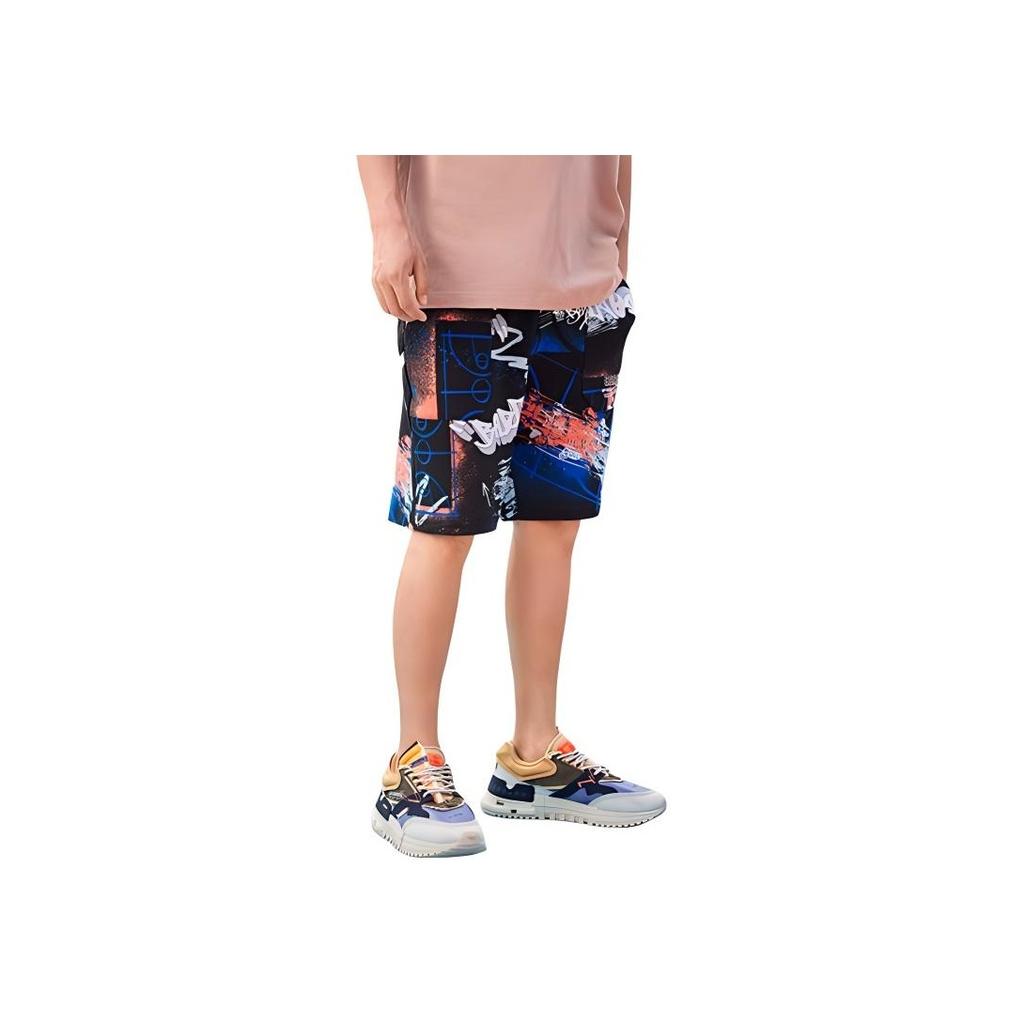 Li Ning Badfive Sports Basketball Series Theme All Over Print Loose Knit Shorts Men Shorts Colorful-Camouflage AKSR155-3