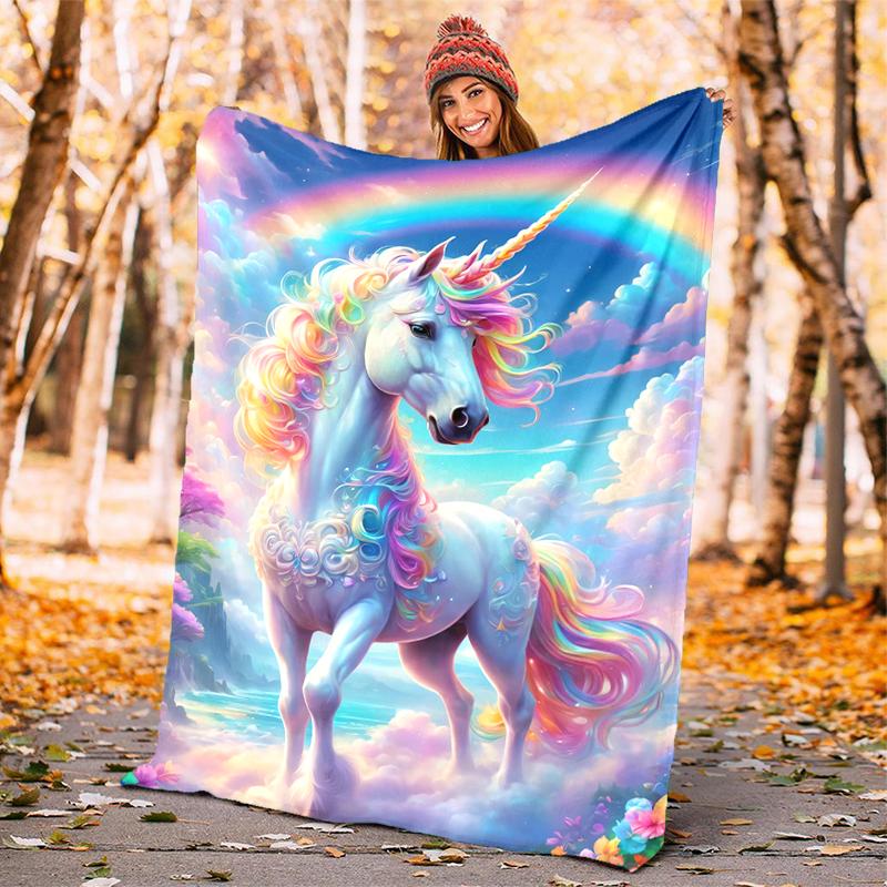 1PC Dreamy Rainbow Unicorn blanket, al season lightweigh Poster blanket home office outdoor nap multifunc Poster blanketional blanket