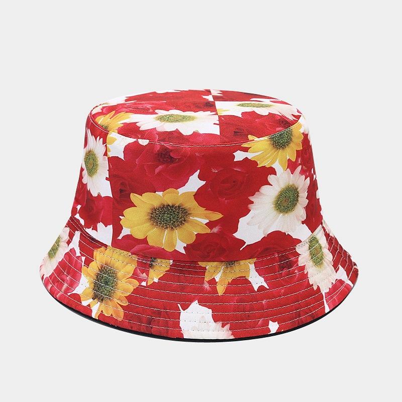 New Flower Pattern Bucket Hat Spring and Summer Outdoor Travel Sun Hat Women's Double-sided Basin Hat