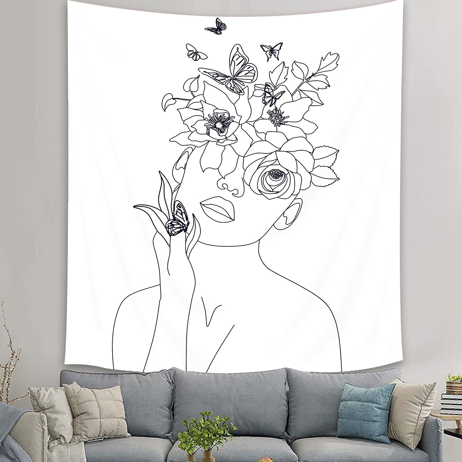 Абстрактная женщина гобелен Эстетический Бохо Домашний декор Бабочка Ткань Настенный — фото 17