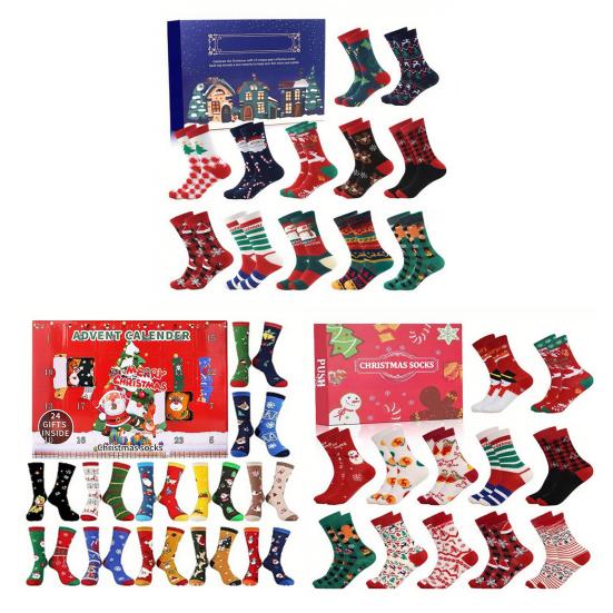 Sock Advent Calendar 2025 24 Days Christmas Countdown Calendar 12 Pairs Holiday Surprise Cotton Sock Gifts for Men Women