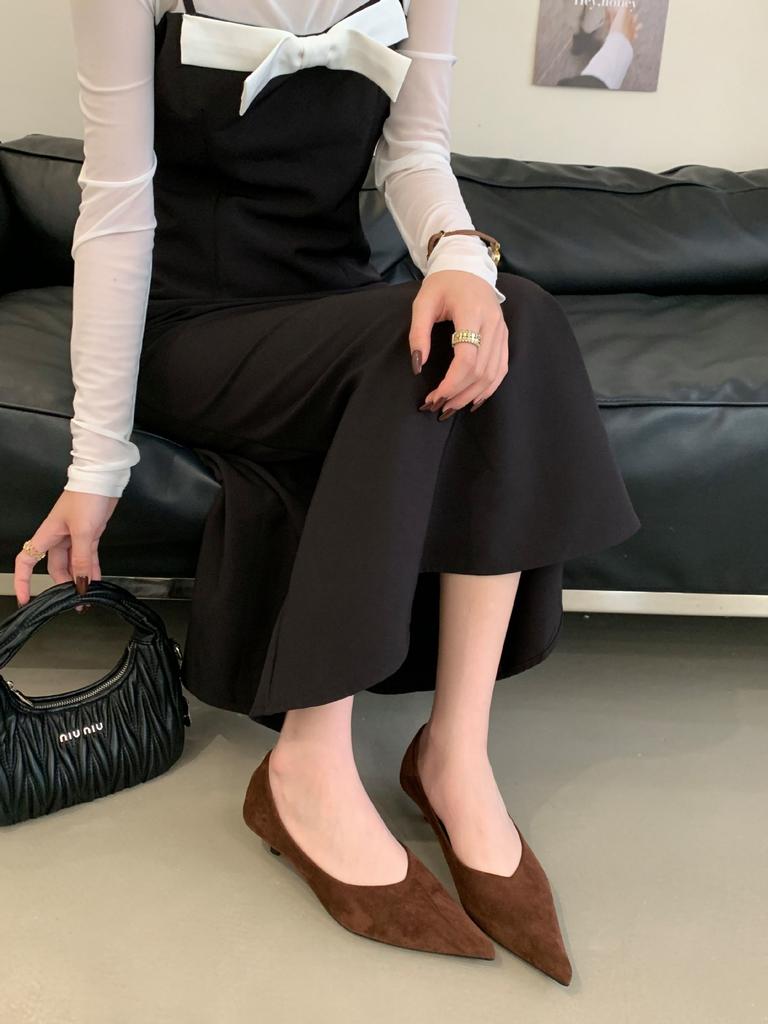 2025 new French niche thin heel low heel light mouth single shoes fashionable versatile simple single shoes