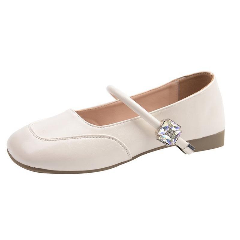 Retro one-pedal square-headed Mary Jane shoes, new one-word buckle single shoes, student shallow mouth small leather shoes