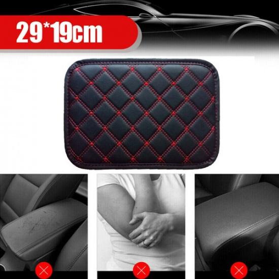 1x Red Car Armrest Pad Cover Center Console Box PU Leather Cushion Mat Accessory