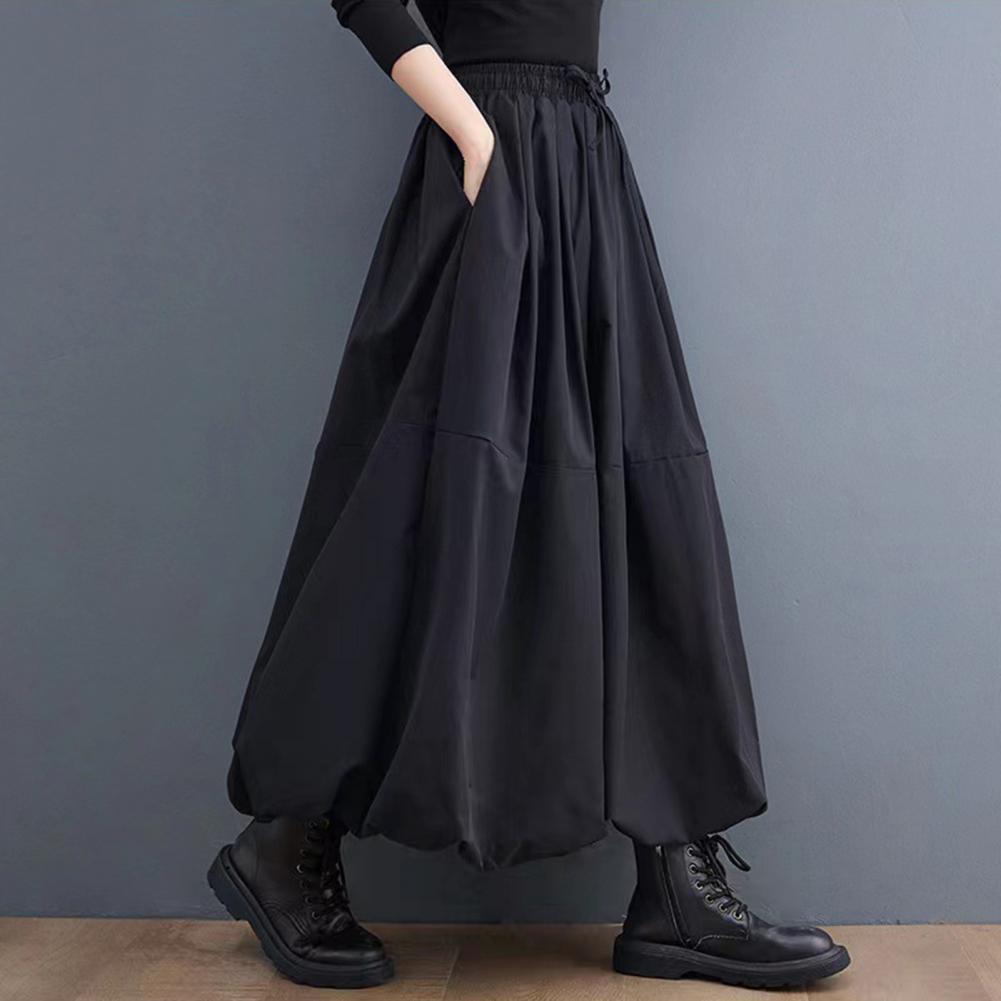 Dames Maxi Rok Zakken Pof Rokken Dames Casual Elastische Taille Vetersluiting Hoge Taille Geplooide A-lijn Rok