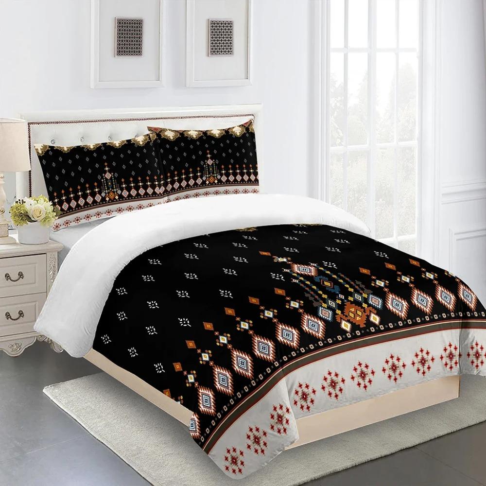 3D Deluxe Black Gold Striped Bedding Ethiopia Style Bed Three Sets Single Bed Double Bed Quilt Cover 2 Pillowcases