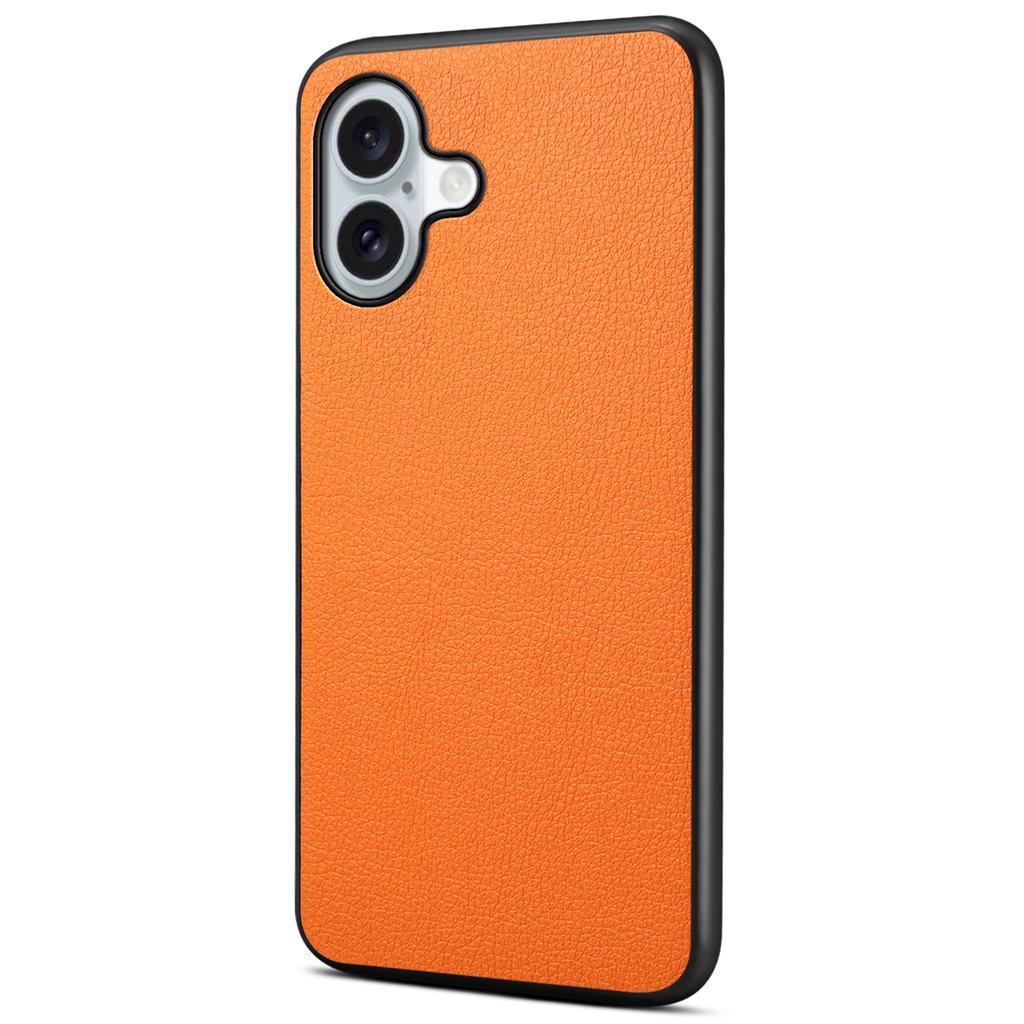 For iPhone 16 Case Leather Coated PC+TPU Anti-Scratch Phone Cover