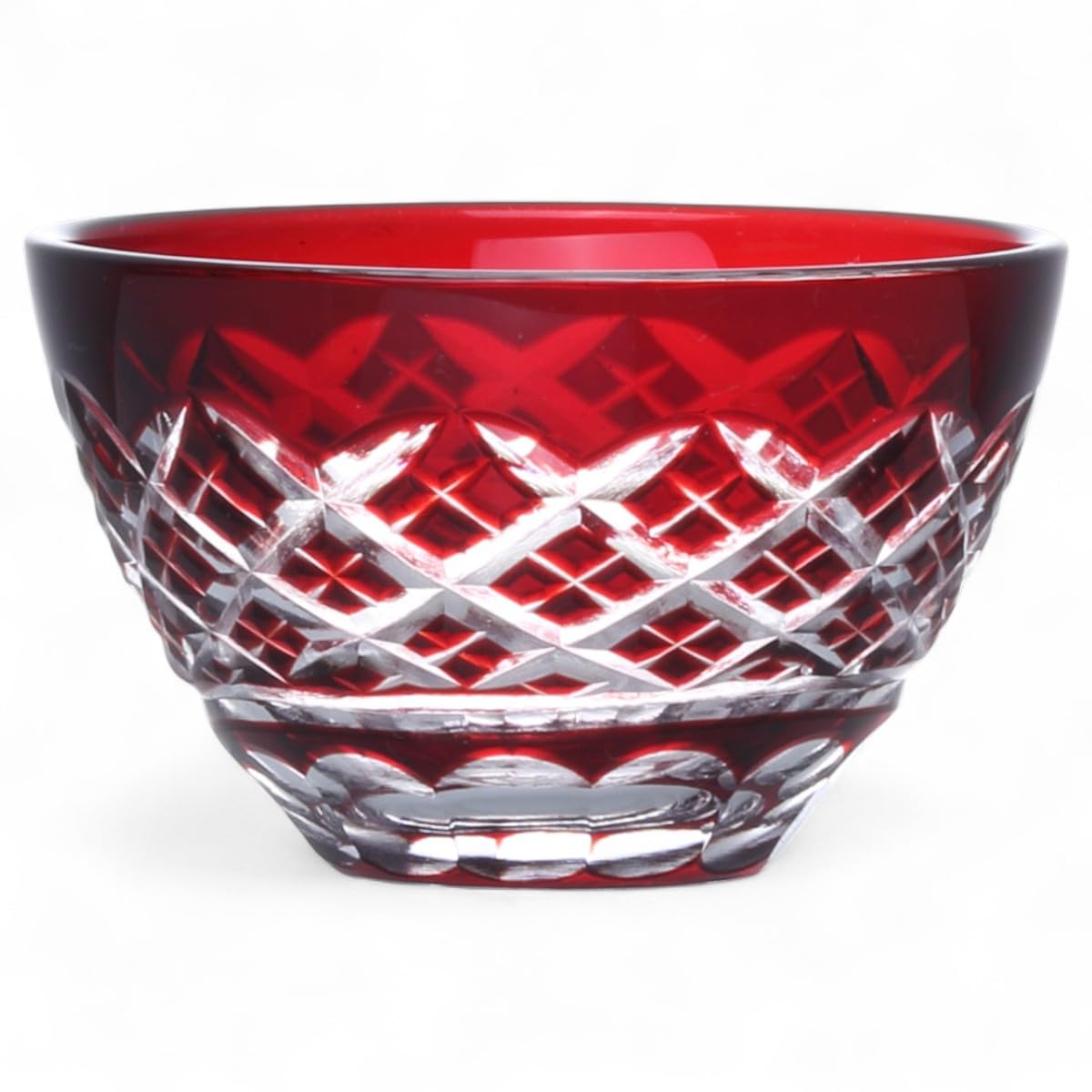 Mizukage Kiriko Glass Sake Diameter 68 x Height Diamond Bishou Current Model J-kitchens Cup, Cup, 41mm, 50cc, Pattern, Red,