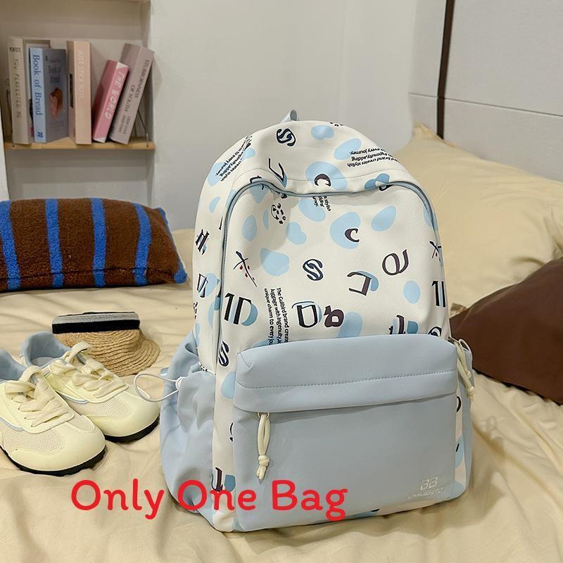 Youthful Nylon Letter Print Backpack For High School Students With Lightweight Design For Daily Use