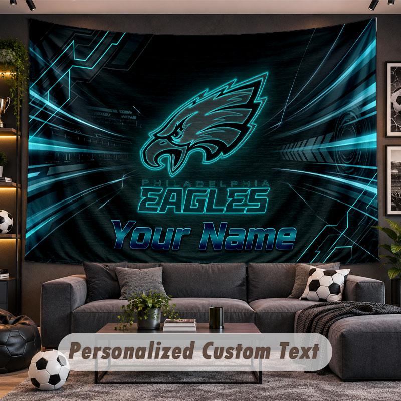Wall Hanging Tapestry Custom NamePhiladelphia Eagles Pattern Personalized Printed Fabric Wall Decor