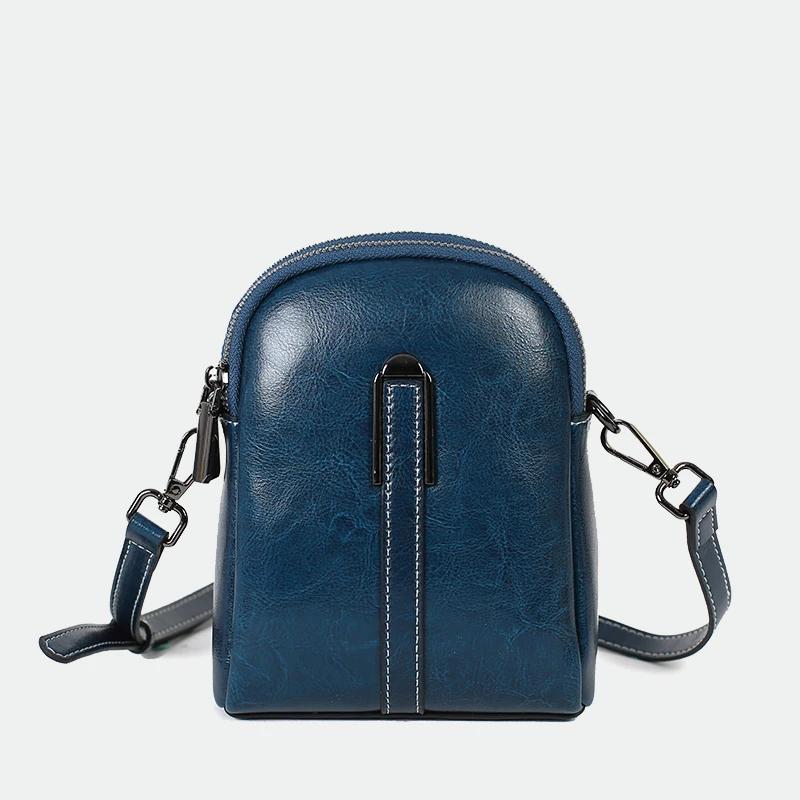 2026 New Women s Oil Wax Cowhide Crossbody Bag Fashiable Retro Designer Shoulder Bags Luxury Women s Accessory Mini crossbody 13x7x19cm синий