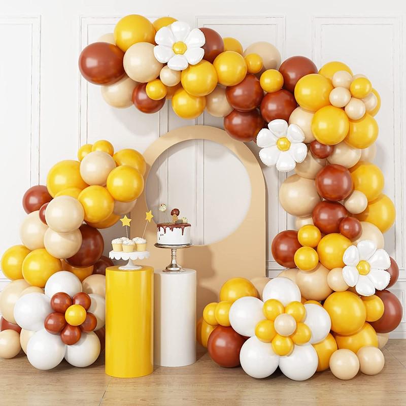 Colorful Macaron Daisy Wedding Dessert Table Decoration Set with Balloon and Flower Garland