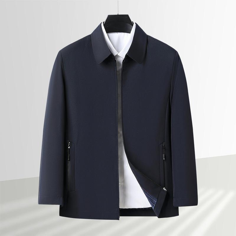 Autumn Jacket Business Casual Lapel Jacket Middle-aged and Elderly Simple Style Zipper Men's Executive Jacket
