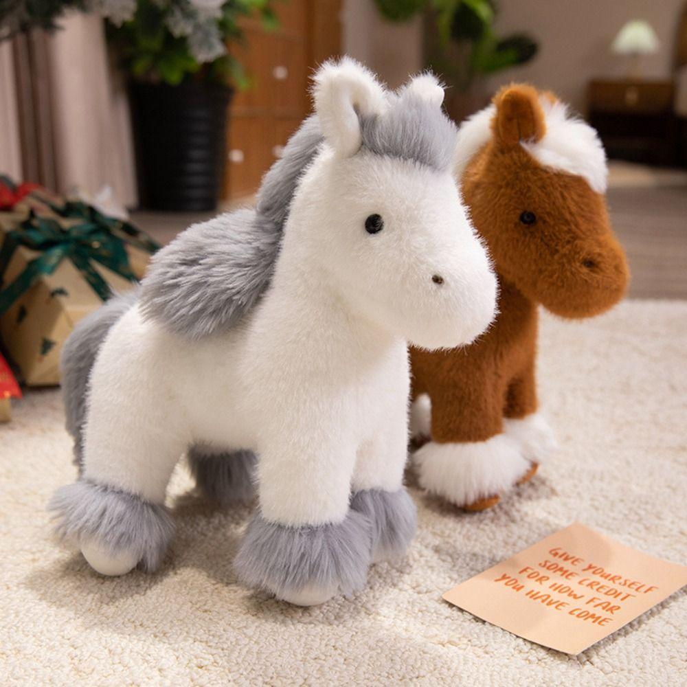 Long Mane Pony Plush Toys Standing Cartoon Horse Stuffed Toy Foal Plush Doll  Easter Gifts