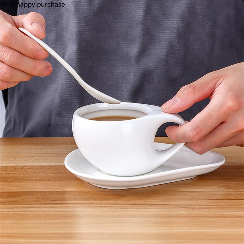 Pure White Ceramic Mug 200ml Coffee Cup and Saucer Set Irregular Water Cups Afternoon Tea Cup Milk Tea Cups Coffee Mugs Tea Mug
