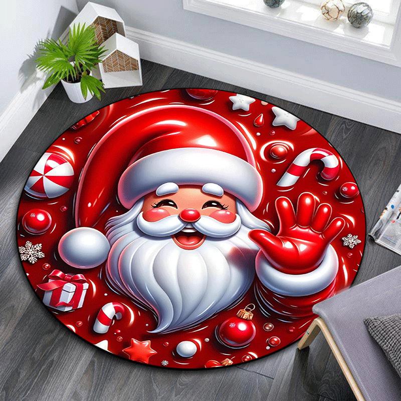 1pc Soft, Absorbent & Non Slip Happy Santa Claus Round Rug Soft Circle Rug for Living Room & Bedroom Decor, Chair Mats, and Unforgettable Ho