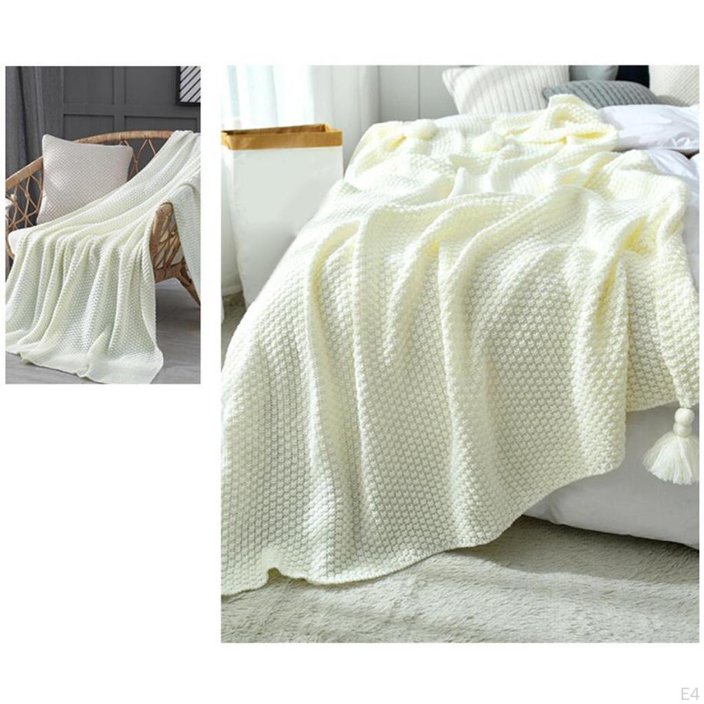 Knitted Throw Blanket Solid Color Tassels Plaid Crib for