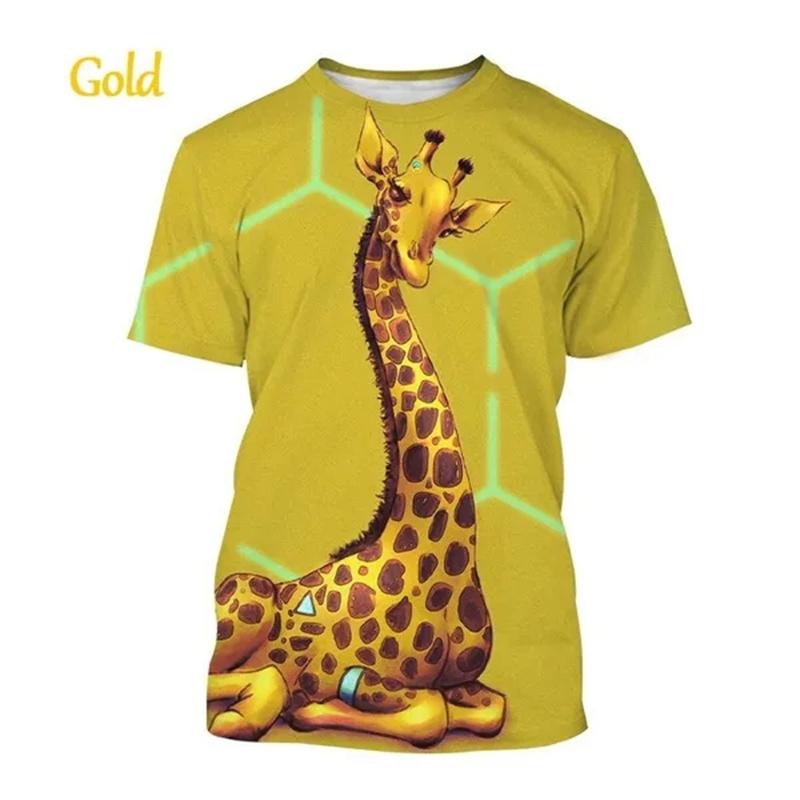 Giraffe Print Children's T-Shirt Cute 3D Boys' Casual Cartoon Animal Short-Sleeve Top