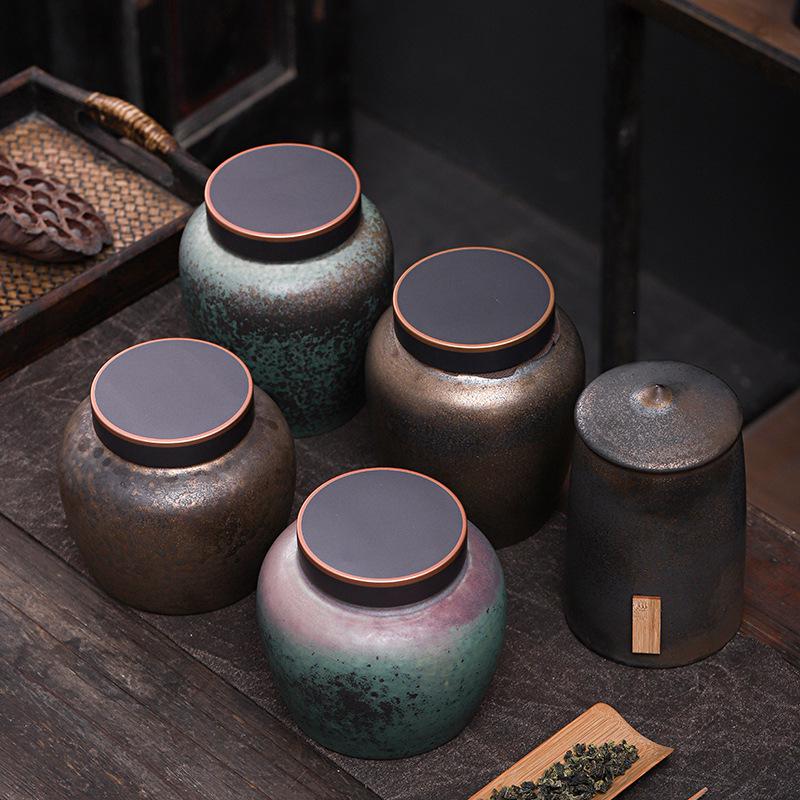 Gilded Ceramic Tea Canister: Moisture-Proof Retro Storage for Pu'er Tea - High-Grade Souvenir Box